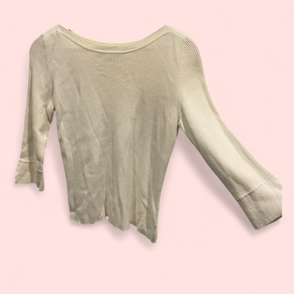 Vintage 90’s-y2K creamy ribbed cotton boat neck 3/4 sleeve sweater top